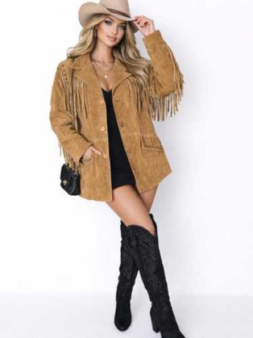 Excelled Collection NEW Western Rodeo Fringe Suede Coat - Tan Size 2XL